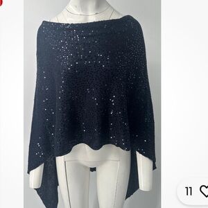 Minnie Rose Navy Blue  Sequin Sparkling Cotton Poncho